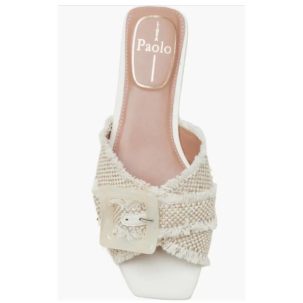 NIB Linea Paolo LOTTIE Frayed Fabric Cross Band Sandals Natural Gold Tan 5.5